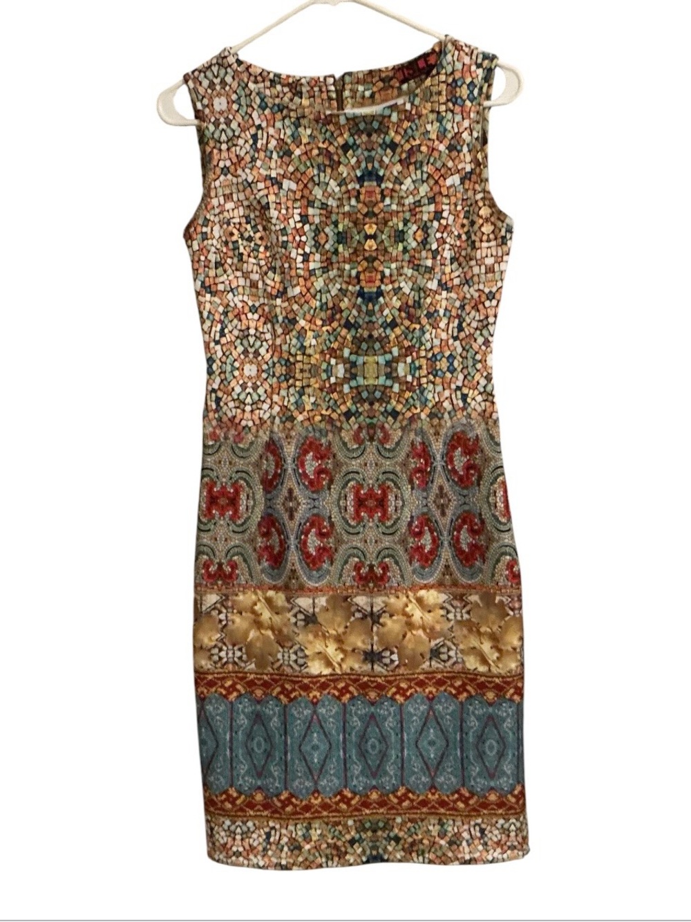 ISLE by Melis Kozan Mosaic Print Bodycon Dress XS-S Wearable Art Sleeveless